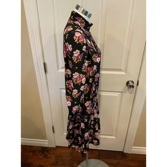 Zadig & Voltaire Rabbi Peonies Black Pleated Floral High Neck Mini Dress, Size S